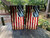 Cornhole boards featuring a american flag in a grunge style