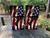 Cornhole boards featuring a waving distressed USA American flag