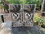 "Custom Wedding Cornhole Boards Design 9 featuring personalized names and date with romantic beach sunset background"