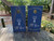 Wedding Cornhole boards featuring a blue wood grain with sparkles creating an elegant theme