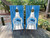 "Detroit Sports Colors Cornhole Boards Design 2 featuring bold blue and silver color scheme inspired by Detroit sports teams with dynamic graphic design"
