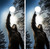 "Pointing Bigfoot Cornhole Boards Design 1 featuring silhouette of Bigfoot pointing with natural forest background and rustic theme"