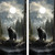 Pair of cornhole boards featuring a powerful grizzly bear standing on rocks near a river, surrounded by pine trees and set against a dramatic snow-capped mountain backdrop under a cloudy sky.