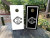 black and white monogram cornhole boards