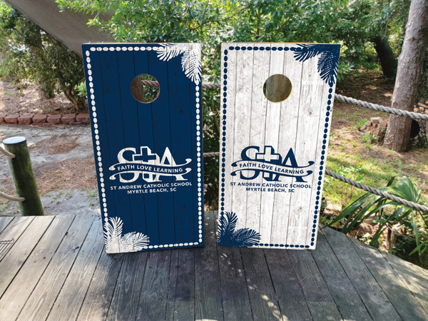 Custom BLUE WOOD GRAIN Cornhole Wraps / Skins - Design 2