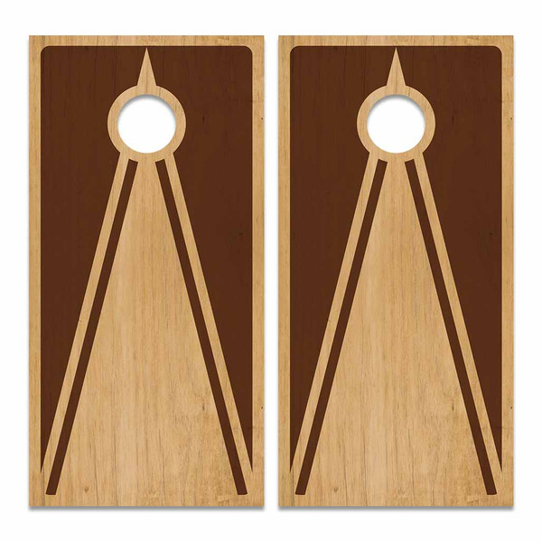 Cornhole boards featuring a natural wood grain design