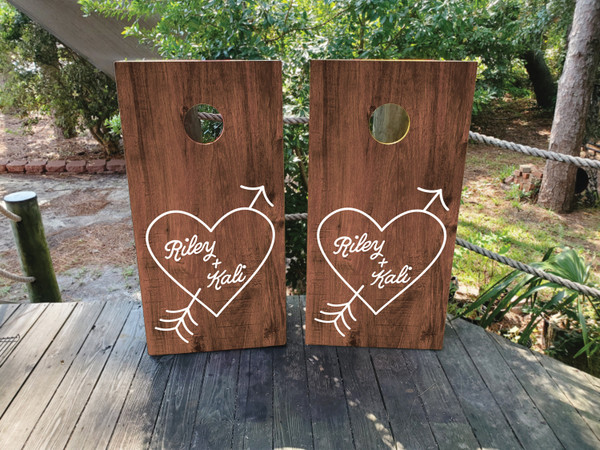 Custom Wood Grain Wedding Cornhole Boards