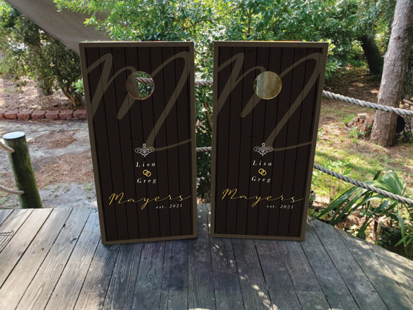 Elegant Black, custom wedding cornhole boards