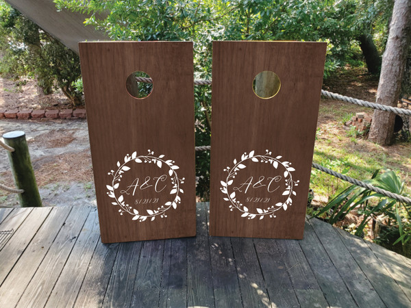 Custom Wood Grain Wedding Cornhole Boards