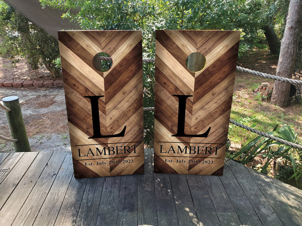 Custom Wood Grain Wedding Cornhole Boards