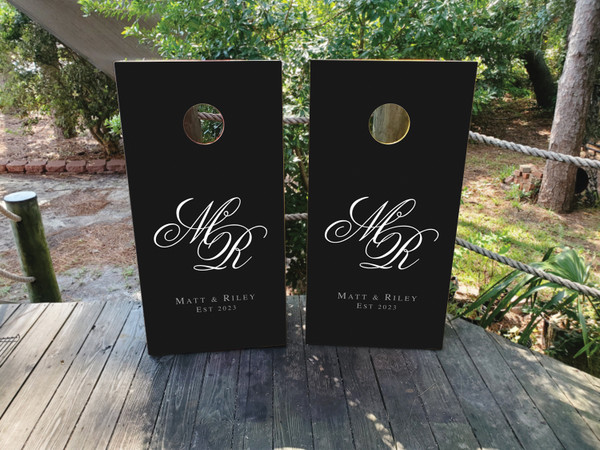 Custom black and white, elegant  Wedding Cornhole Boards