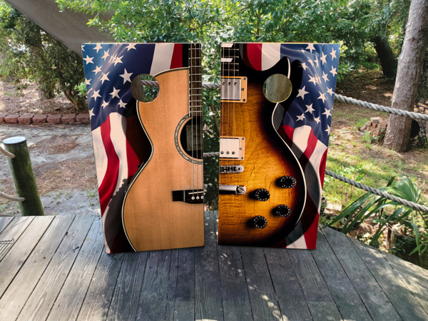 Elevate your cornhole game with our music-themed wraps, featuring dynamic backgrounds and iconic instruments! Immerse yourself in the rhythm and melody of music with custom designs that showcase guitars, pianos, drums, and more.