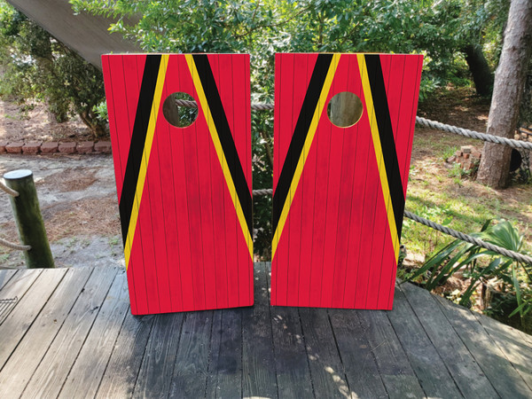 "Kansas City Sports Colors Cornhole Boards Design 2 featuring red and gold color scheme inspired by Kansas City sports teams with vibrant graphic design" "Kansas City Sports Colors Cornhole Boards Design 2 featuring red and gold color scheme inspired by Kansas City sports teams with vibrant graphic design"