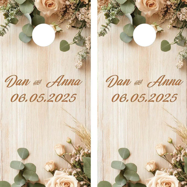 wood grain wedding cornhole boards