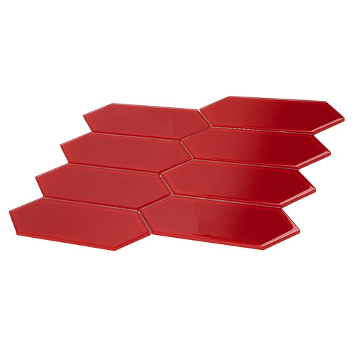 Hexagonal Glass Tile 3"x 9", Ruby Red