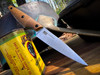 *CUSTOM SHOP* MAGNACUT PARING KNIFE W/ NATURAL JUTE MICARTA SCALES/OD GREEN MICARTA LINERS