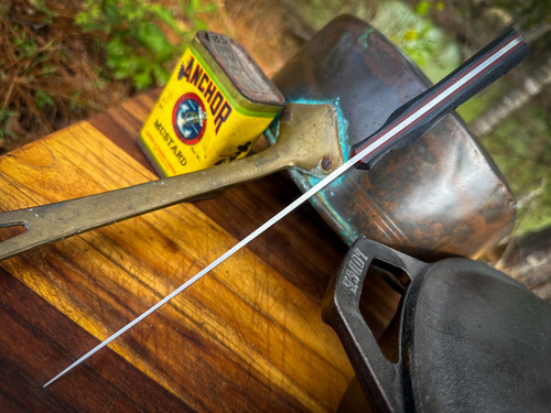 1ST RUN *CUSTOM SHOP* MAGNACUT BONING KNIFE W/ BLACK JUTE MICARTA SCALES/RED G-10 LINERS