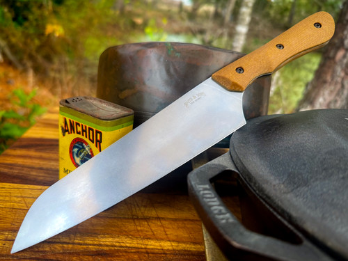1ST RUN *CUSTOM SHOP* MAGNACUT CHEF'S KNIFE W/ NATURAL JUTE MICARTA SCALES/OD GREEN MICARTA LINERS
