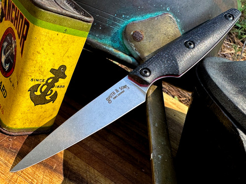 *CUSTOM SHOP* MAGNACUT PARING KNIFE W/ BLACK JUTE MICARTA SCALES/RED G-10 LINERS