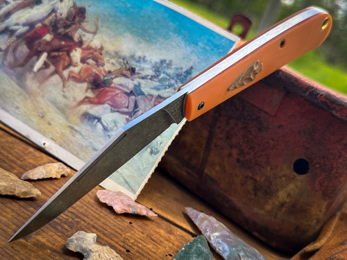 Marshland Trapper Apache *Knapped*(Butterscotch Paper Micarta w/ Roux Paper Micarta Arrowhead Shield/Blackout Blade) Custom Drop