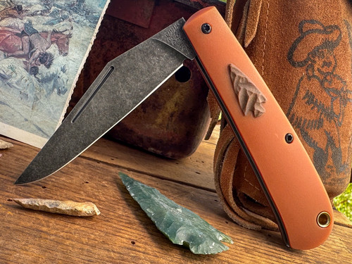 Marshland Trapper Apache *Knapped*(Butterscotch Paper Micarta w/ Roux Paper Micarta Arrowhead Shield/Blackout Blade) Custom Drop