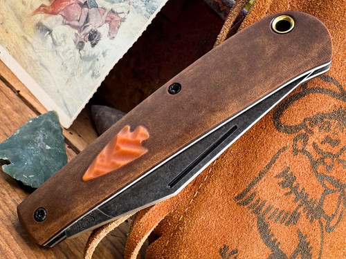 Marshland Trapper Apache *Knapped*(Roux Paper Micarta w/ Butterscotch Paper Micarta Arrowhead Shield/Blackout Blade) Custom Drop