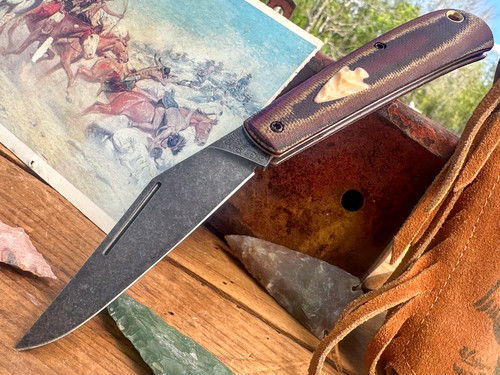 Marshland Trapper Apache *Knapped*(Deep Autumn Micarta w/ Bone Linen Micarta  Arrowhead Shield/Blackout Blade) Custom Drop