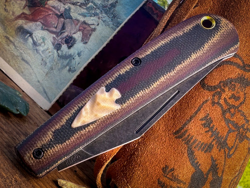 Marshland Trapper Apache *Knapped*(Deep Autumn Micarta w/ Bone Linen Micarta  Arrowhead Shield/Blackout Blade) Custom Drop