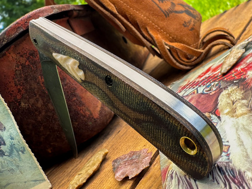 Marshland Trapper Apache *Knapped*(Twisted Autumn Micarta w/ Bone Linen Micarta Arrowhead Shield/Blackout Blade) Custom Drop