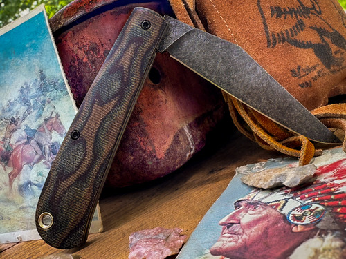 Marshland Trapper Apache *Knapped*(Twisted Autumn Micarta w/ Bone Linen Micarta Arrowhead Shield/Blackout Blade) Custom Drop