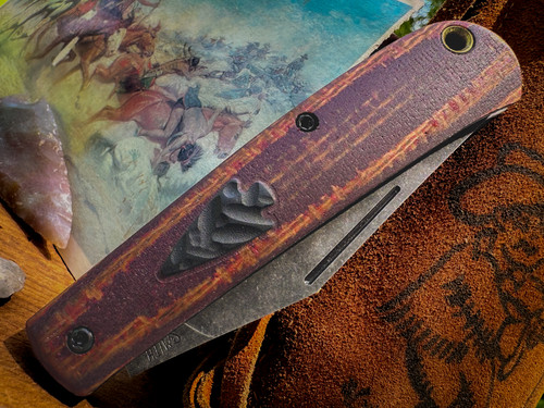Marshland Trapper Apache *Knapped*(Mojave Micarta w/ Onyx Richlite Arrowhead Shield/Blackout Blade) Custom Drop