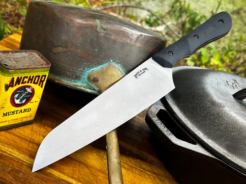 *CUSTOM SHOP* MAGNACUT CHEF'S KNIFE W/ BLACK LINEN MICARTA SCALES/RED G-10 LINERS