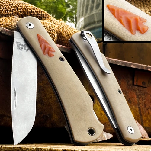 Mudbug Apache *Knapped*(Bone Linen Micarta w/ Butterscotch Paper Arrowhead Shield) Custom Drop