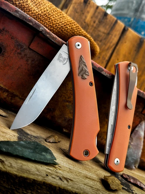 Mudbug Apache *Knapped*(Butterscotch Paper Micarta w/ Roux Paper Arrowhead Shield) Custom Drop