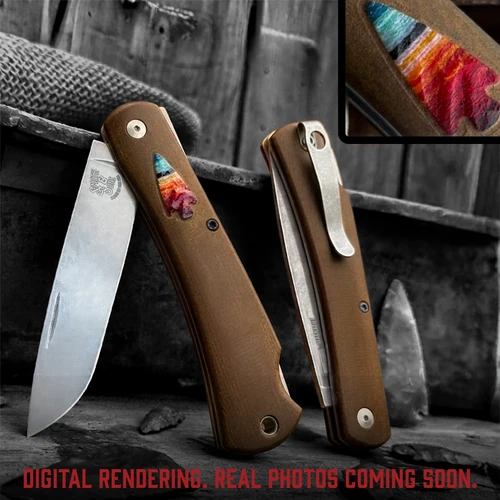 Mudbug Apache *Knapped*(Roux Paper Micarta w/ Mexican Blanket Arrowhead Shield) Custom Drop