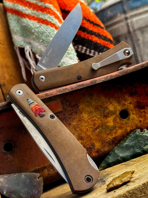 Mudbug Apache *Knapped*(Roux Paper Micarta w/ Mexican Blanket Arrowhead Shield) Custom Drop