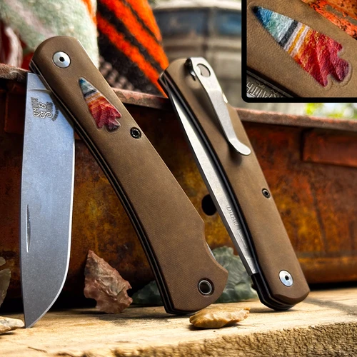 Mudbug Apache *Knapped*(Roux Paper Micarta w/ Mexican Blanket Arrowhead Shield) Custom Drop