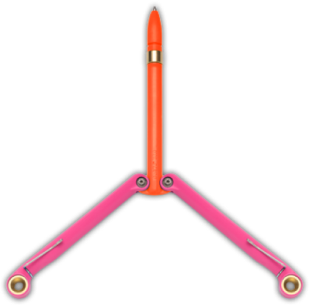 Baliyo by Spyderco butterfly style ink pen - shown open obverse.  Pink and orange body.  Model YUS101.
For reference only.