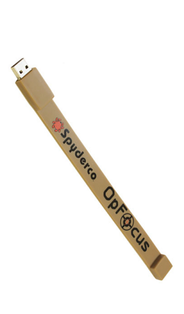 Spyderco OpFocus USB flash drive wristband - shown obverse.  Model USBOP.
For reference only.