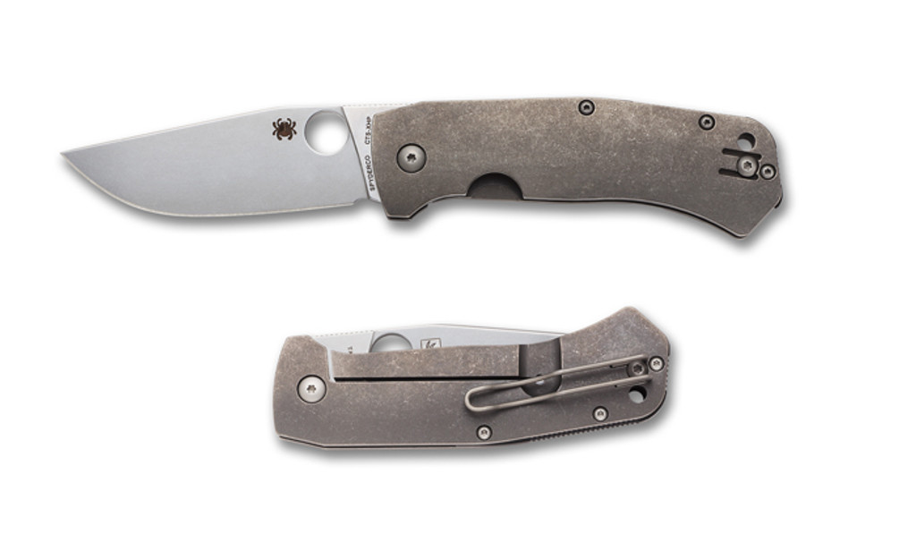 REFERENCE ONLY - Spyderco Slysz Bowie C186TIP Folding Knife, 3-3/8" Plain Edge CTS-XHP Blade, Titanium Handle