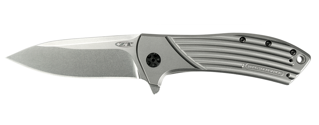 REFERENCE ONLY - Zero Tolerance ZT 0801 Flipper Folding Knife, Stonewashed 3.5" Plain Edge Blade, Titanium Handle