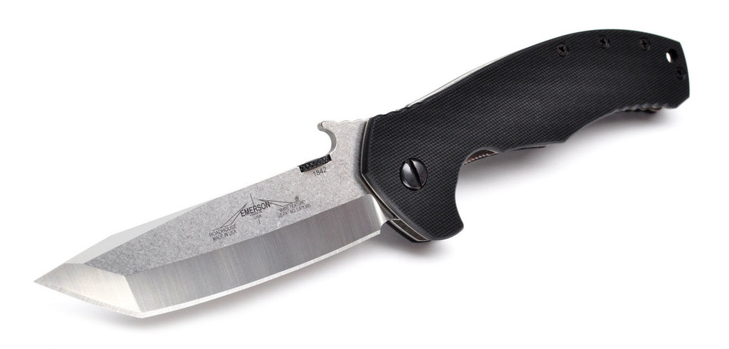 REFERENCE ONLY - Emerson Knives Roadhouse SF Folding Knife, Satin 3.9" Plain Edge 154CM Blade, Black G-10 Handle, Emerson "Wave" Opener