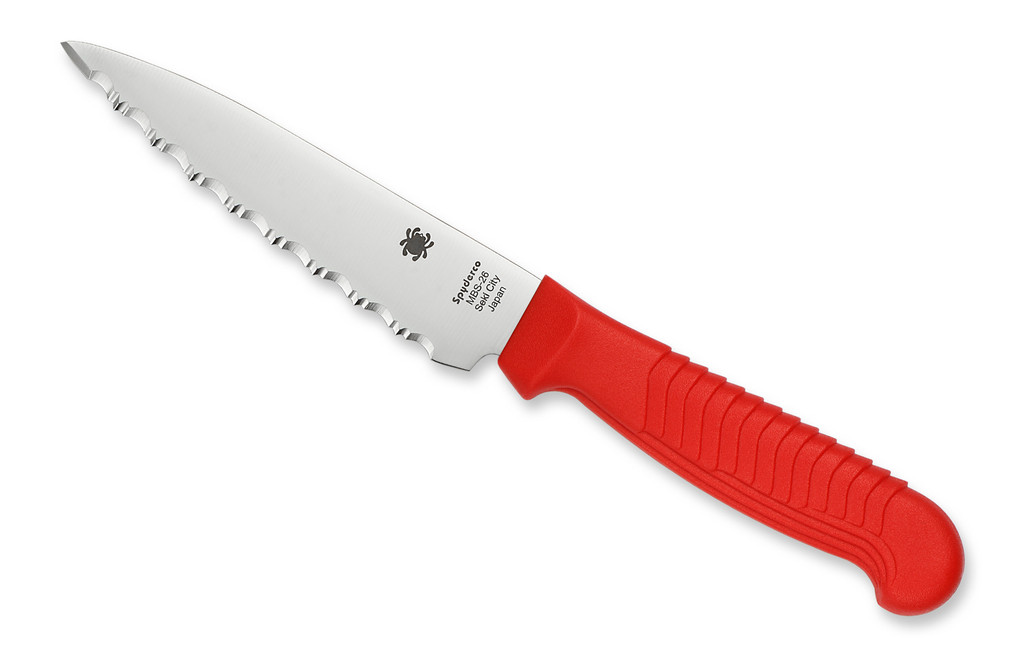 Spyderco Kitchen Paring Knife K05SRD 4.48" Serrated Stainless Steel Blade - Red