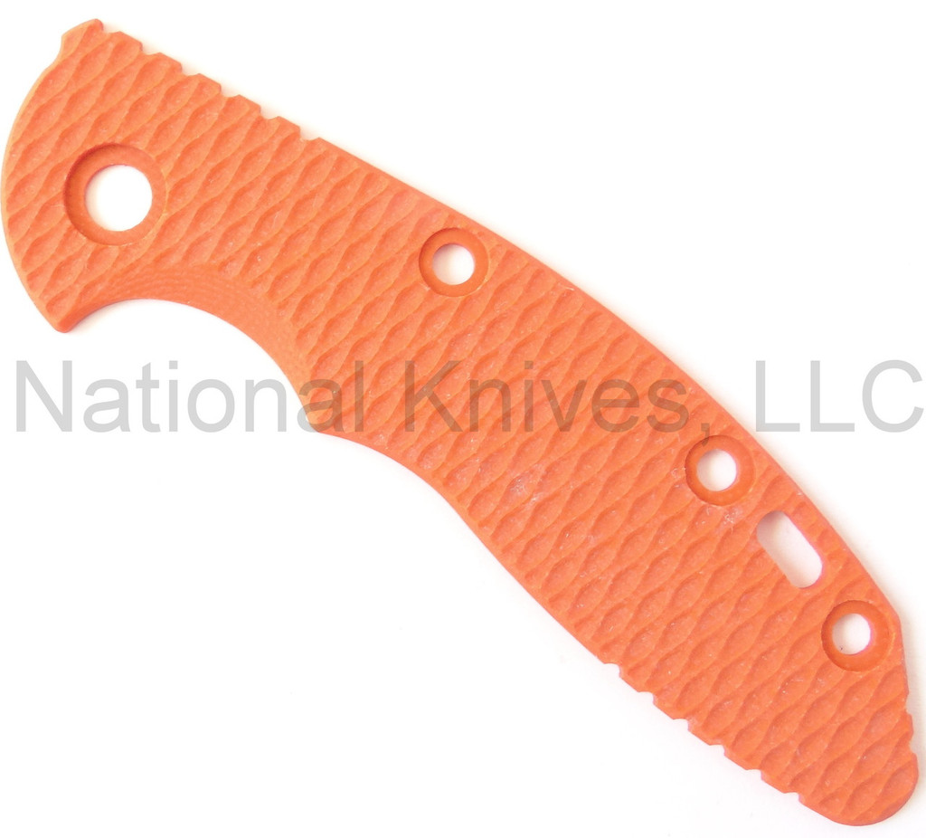 Rick Hinderer Knives XM-18 3.0" Textured G-10 handle scale - obverse shown.  Orange color.