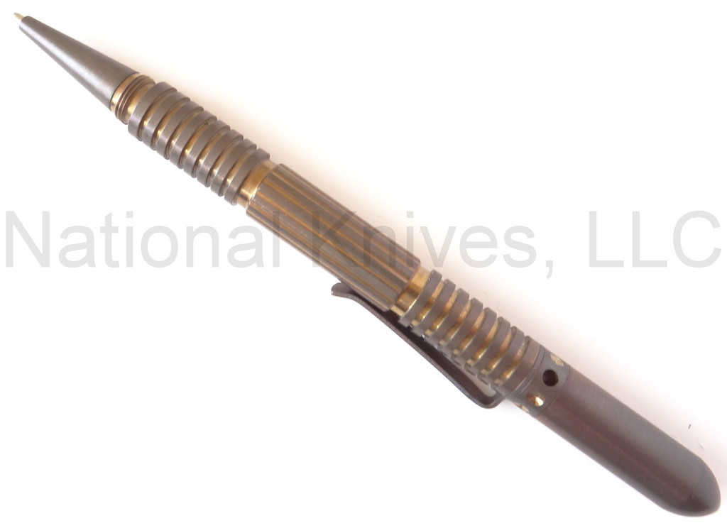 Rick Hinderer Knives Extreme Duty ink pen - shown with cap attached to back.  Bronze anodized titanium construction.  Model P5802001TD.