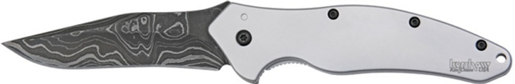 REFERENCE ONLY - Kershaw Shallot 1840DAM Assisted Opening Knife, 3.5" Plain Edge Damascus Blade, Stainless Steel Handle