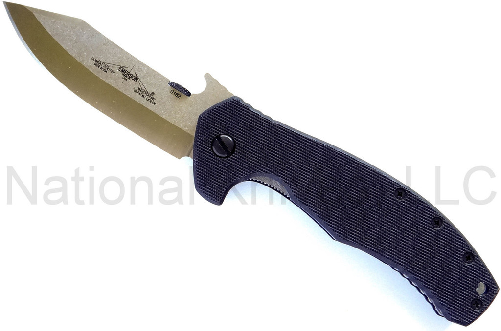 REFERENCE ONLY - Emerson Combat Systems Fighter CSF-SF Folding Knife, Stonewashed 3-7/8" Plain Edge Blade, Black G-10 Handle, Emerson "Wave" Opening Feature