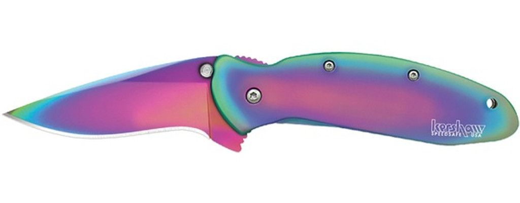 REFERENCE ONLY - Kershaw Scallion 1620VIB Assisted Opening Knife, Rainbow 2.25" Plain Edge Blade, Rainbow Stainless Steel Handle