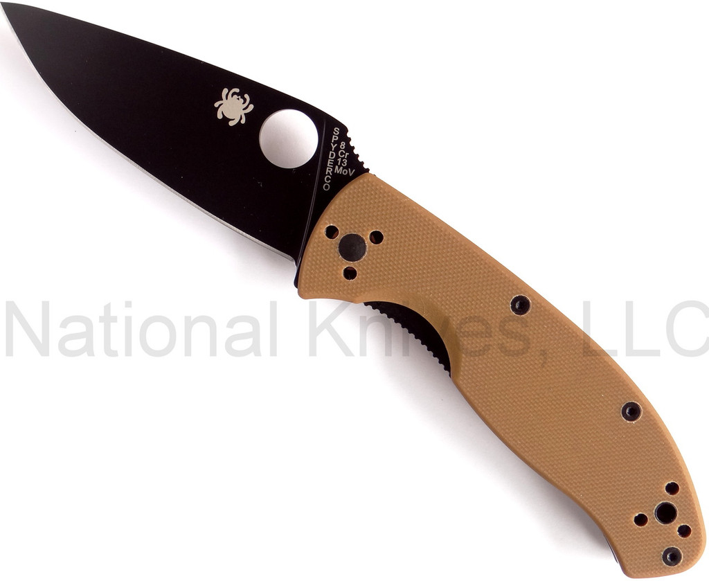 REFERENCE ONLY - Spyderco Tenacious Knife C122GPBBN Black 3.39" Plain Edge Blade Brown G-10