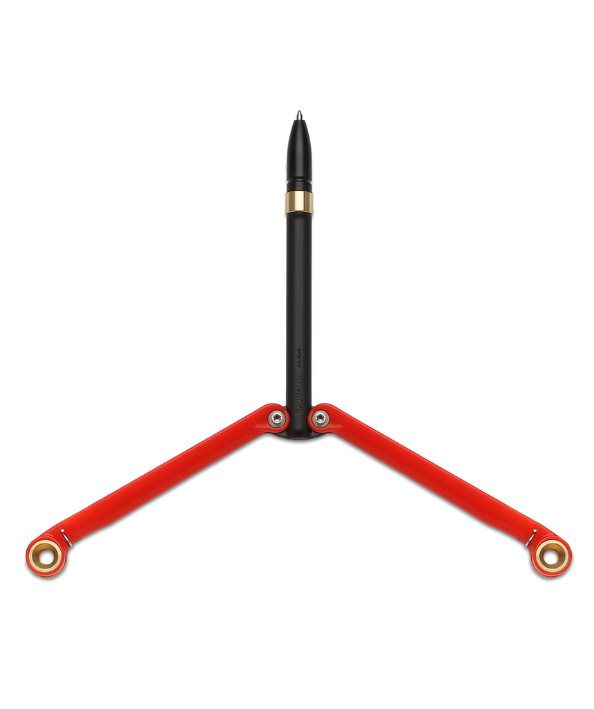 Baliyo by Spyderco butterfly style ink pen - shown open obverse.  Red and black body.  Model YUS110.
For reference only.